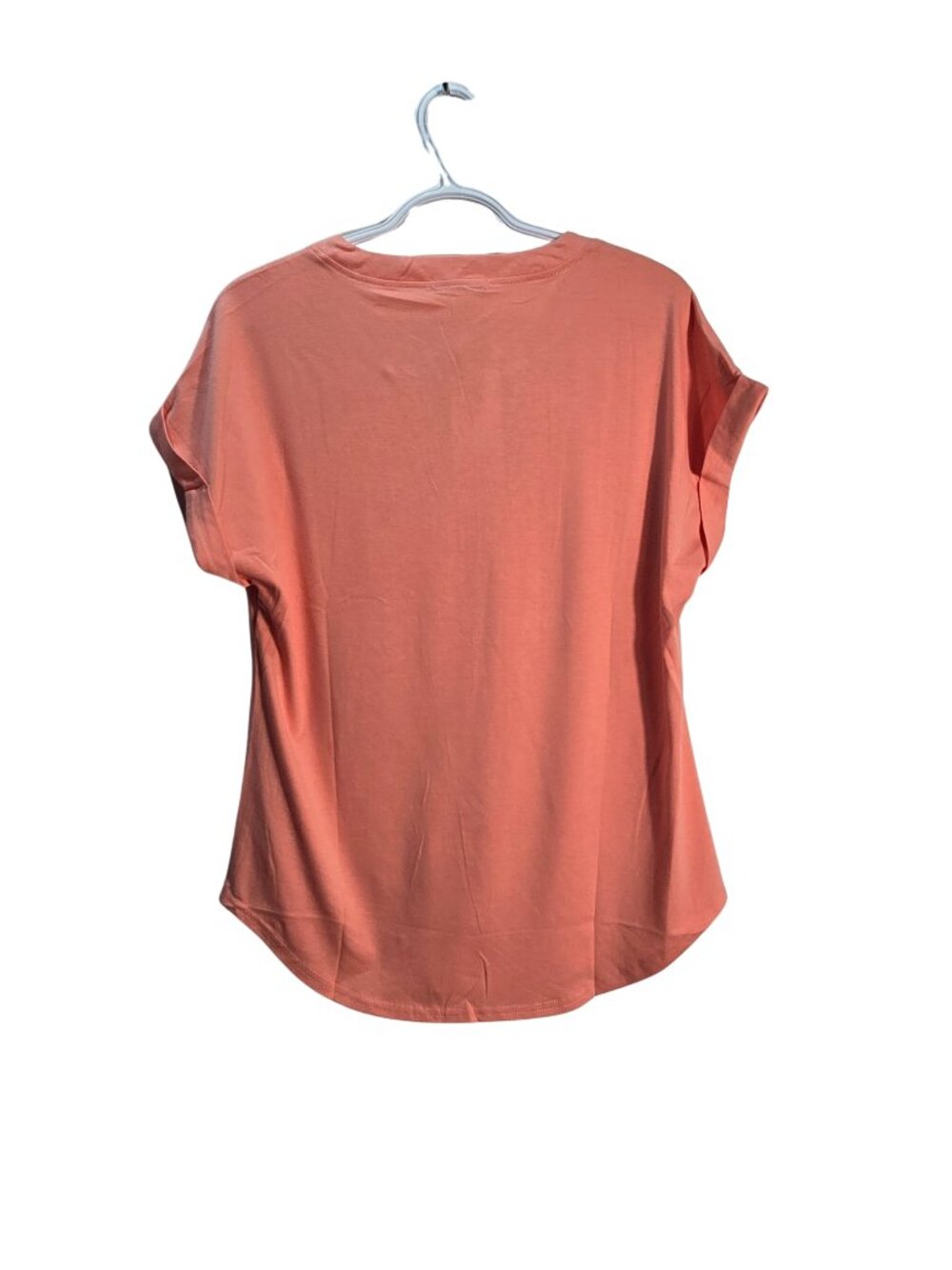 NWT | Coral Peach Split Neck Henley Button Accent Rolled Sleeve Top | Medium - Picture 3 of 6